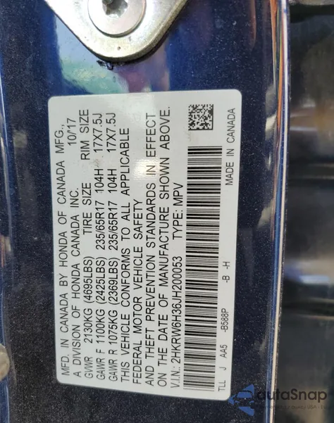 2018 Honda Cr-V Lx from USA, damaged, VIN 2HKRW6H36JH200053